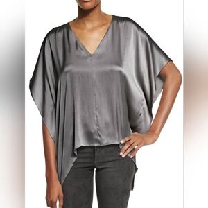 Alice + Olivia Nola Boxy Vneck Silk Blend Kimono Top In Charcoal Size Small